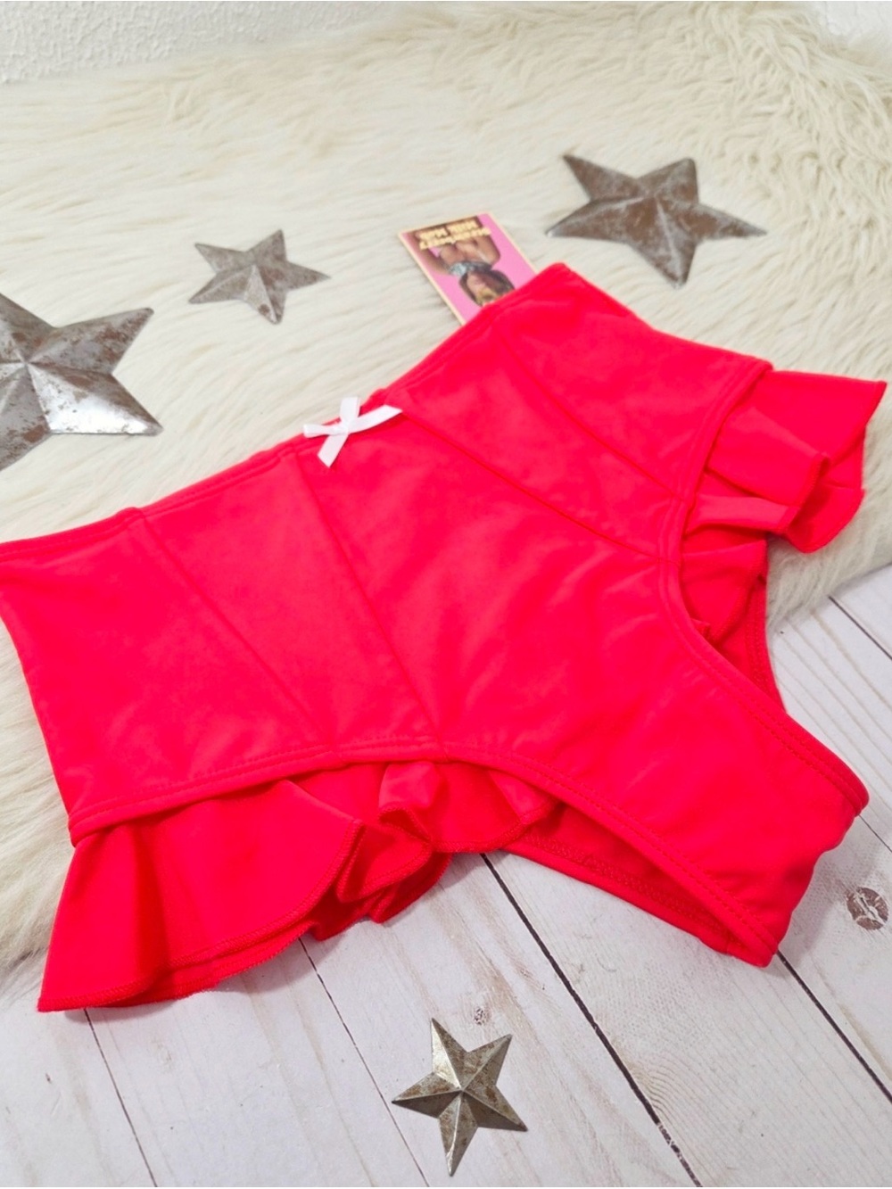 Strawberry Milk Mob Fitzgerald bikini bottom red ruffle bow high waist small NWT